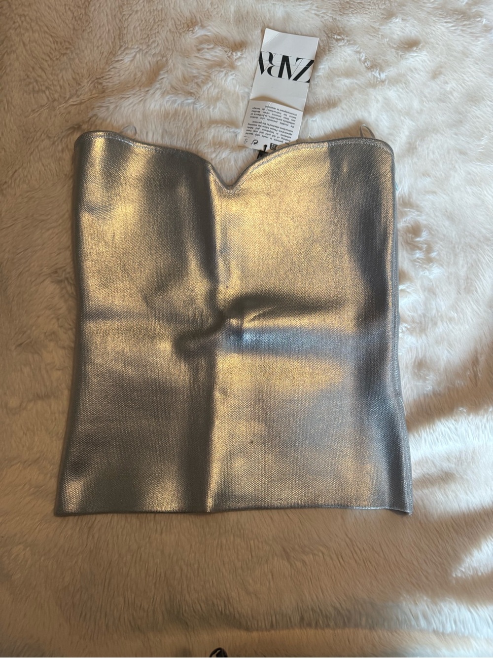 ZARA Silver Metallic Strapless top